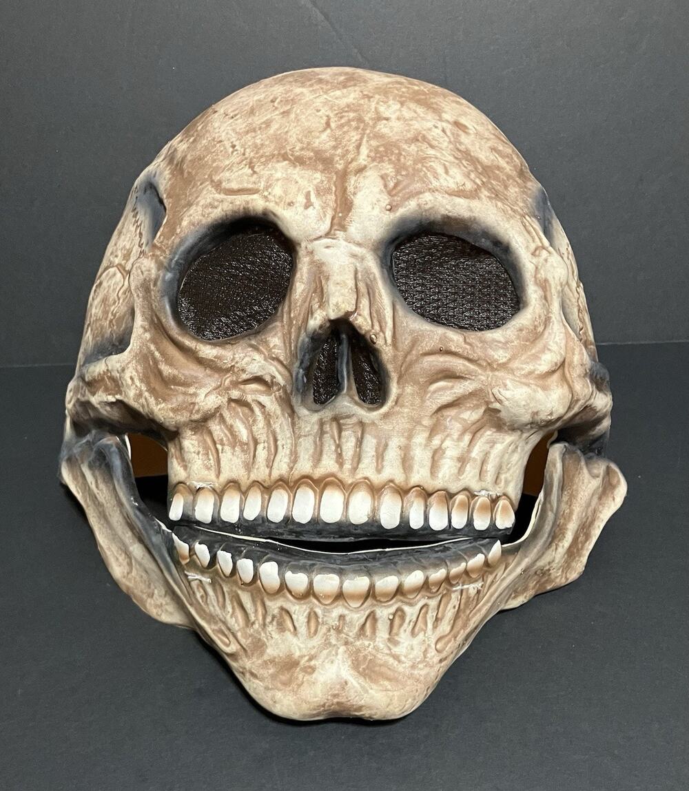 Full Head Latex Skull Halloween Mask Weathered Bone Texture Mesh Eyes One Size